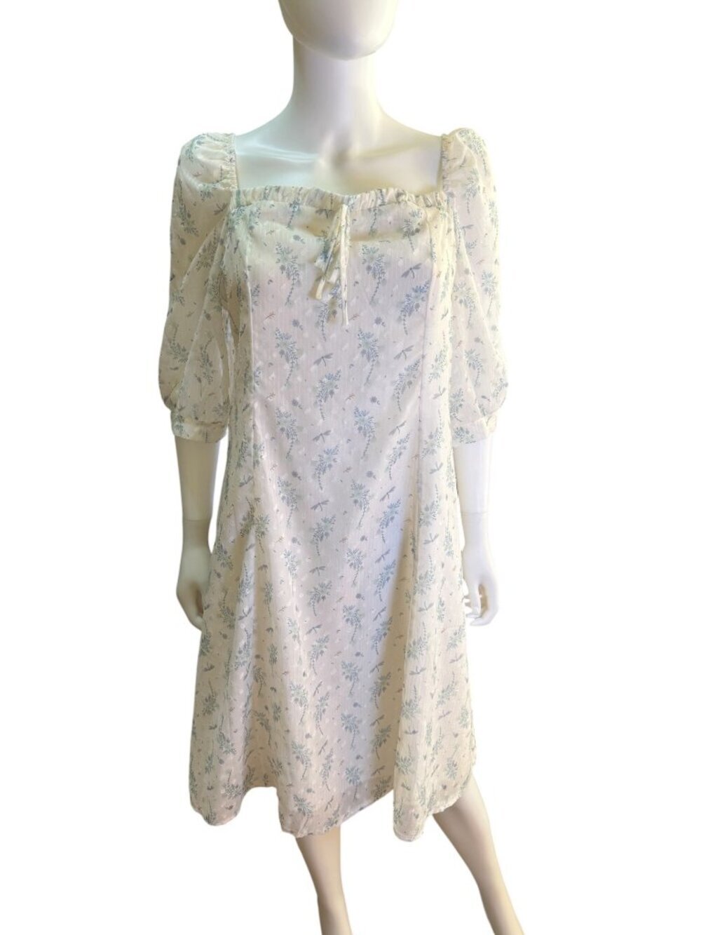 Mengzyafan Floral Puff Sleeve Dress 3XL Lightweight Cotton Blend Summer EUC
